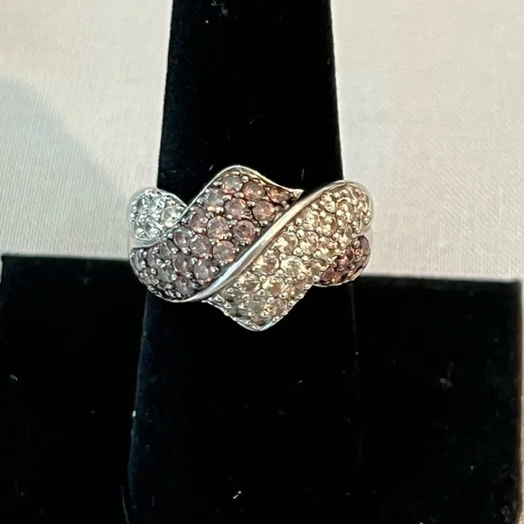 Chocolate and champagne CZ pave sterling silver ring