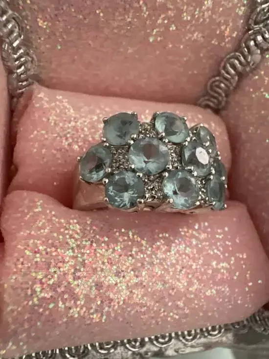 Sonia B. 14K White Gold Aquamarine and Diamond Cluster Ring