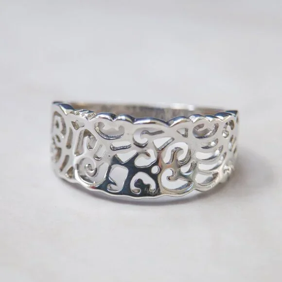 Sterling Openwork Scroll Band — Size 8