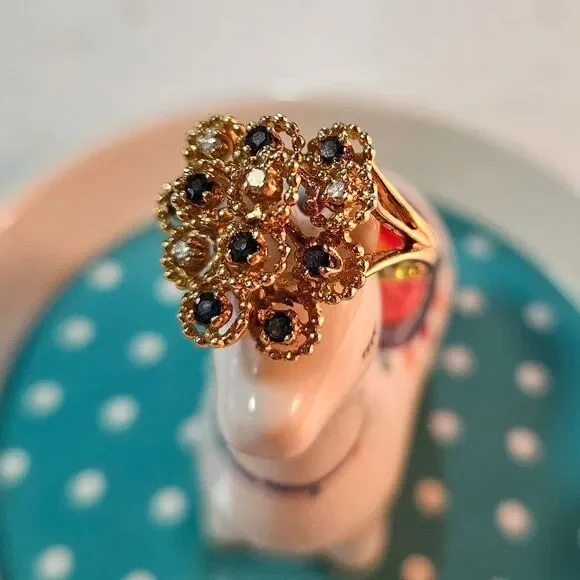 14k Gold Sapphire & Diamond Cocktail Ring