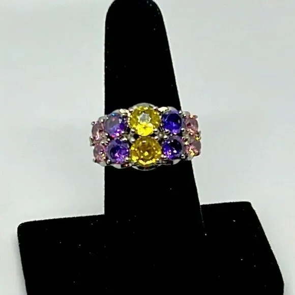 Beautiful Vintage Silver Ring With Purple, Yellow, and Pink Stones