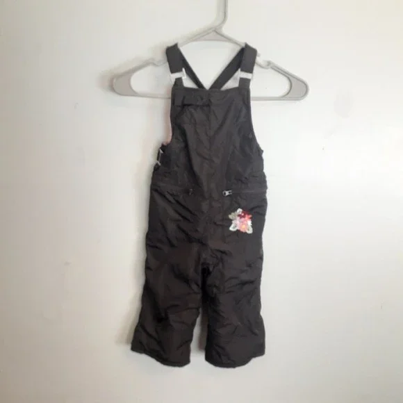 Old Navy Overalls Snowsuit Girls 18-24 Mos. Brown Floral Fleece Lined Pockets