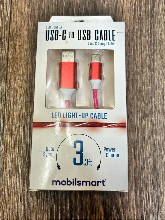 LED Light-Up USB to USB-C Cable Red