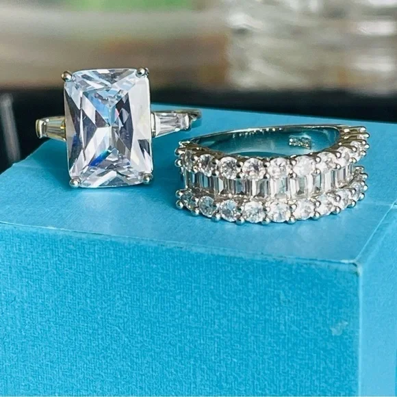 Set 2 Ring Silver 925 Emerald Cut