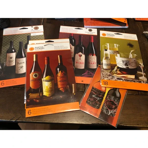 NWT MARTHA STEWART Holidays Halloween Party Wine Bottle Adhesive Decor 48 Labels