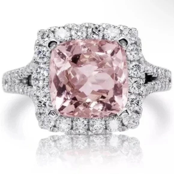 NEW 5 Carat Pink Topaz Diamond Halo Engagement Ring