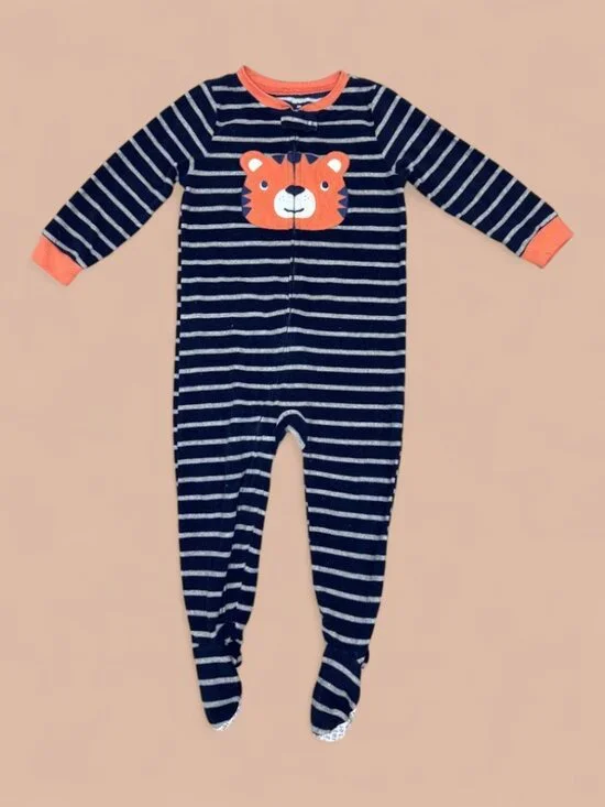 Tiger Fleece Footed Pajamas 3T Striped One Piece Sleeper