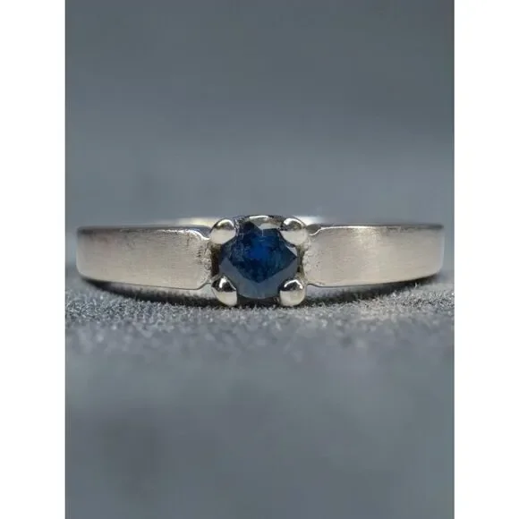 Vintage Natural Blue Sapphire Ring 18K White Gold 750 Stacking Wedding Ring Sz 5