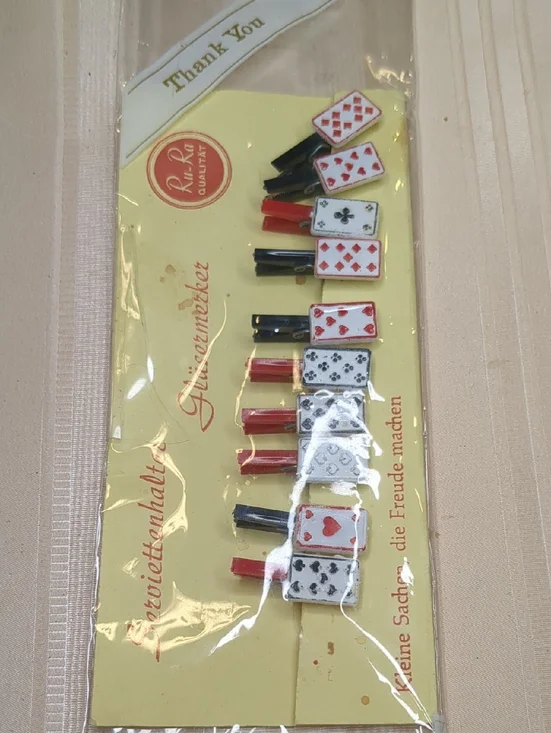 Vintage West Germany Playing Card Napkin Clips Glass Marks Poker Game Night