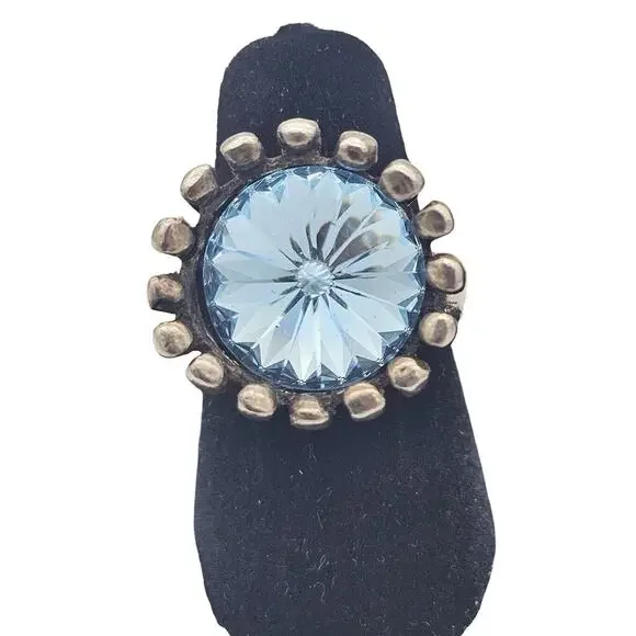 Vtg Avant Garde Sterling Silver Blue Stone Cocktail Ring Size 5.5 Signed