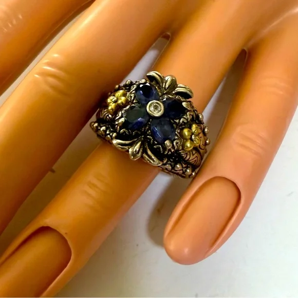BARBARA BIXBY Sterling & 18K Gold Tanzanite Ring    Size 6