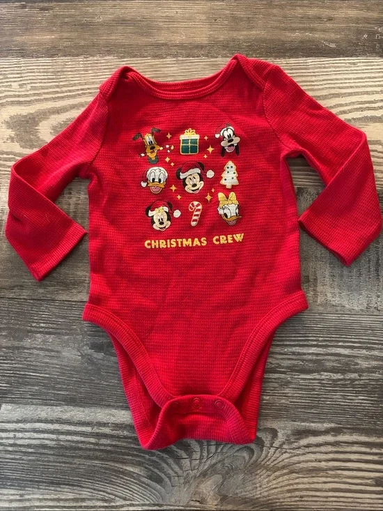 NWOT Disney Mickey Mouse Red Christmas Crew Long-Sleeve Baby One-Piece Bodysuit