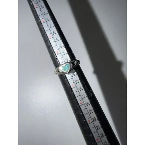 Sterling Silver Heart Blue Turquoise Scrolled Hearts Band Ring 925 Sz: 6