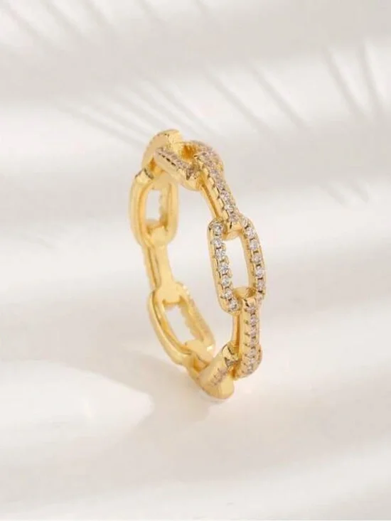 INTERLOCKED CHAIN RING WITH CUBIC ZIRCONIA ACCENTS - NEW