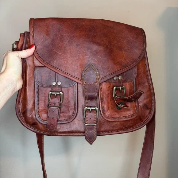 Komal’s Passion‎ Leather Brown Satchel Messenger Bag