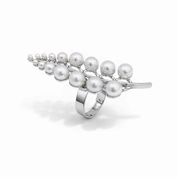 ⚜️ Floral Silver Pearl Ring