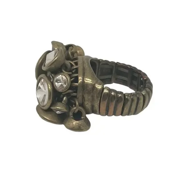 Fossil Dangling Stones Gold Tone Elastic Stretchy Statement Ring Size 7.5