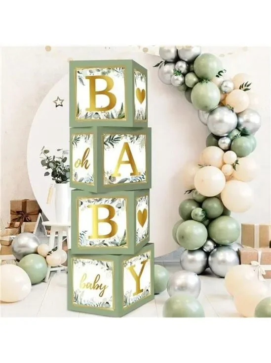Sage Green Baby Shower Balloon Boxes Gender Reveal Party Decorations Set