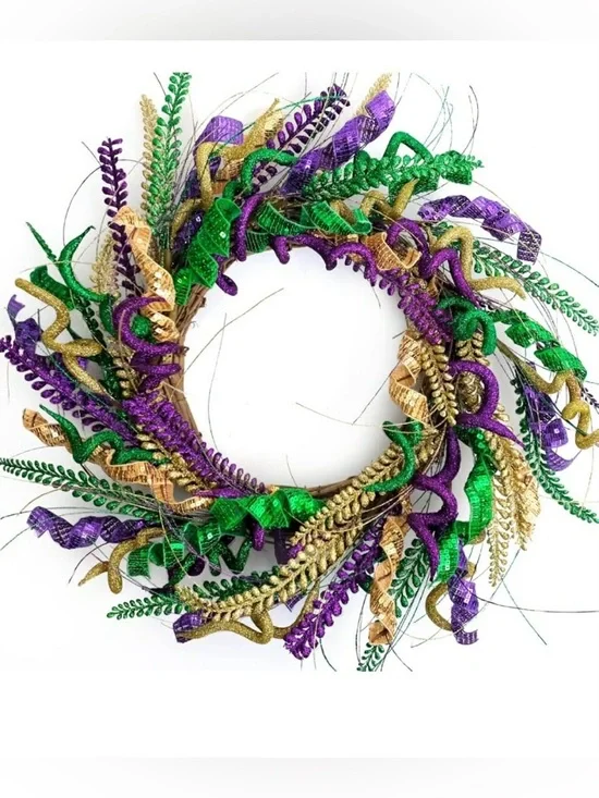 Festive Mardi Gras Party Wreath - Purple Green Gold