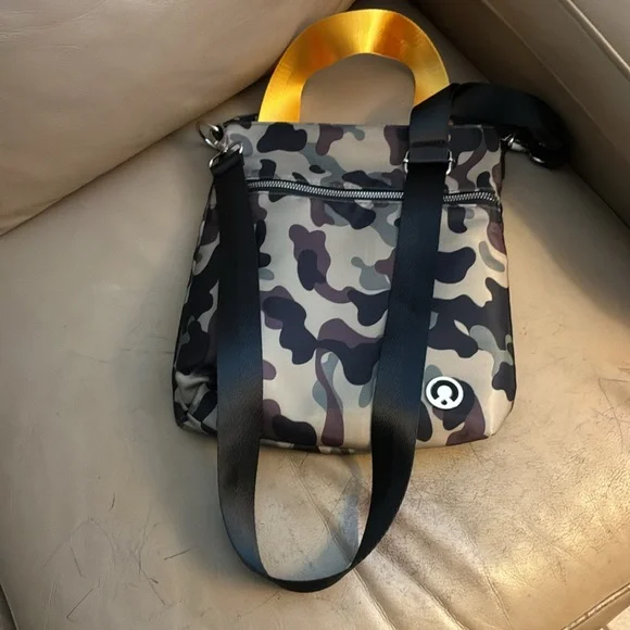 NWOT Camouflage Crossbody Bag with Yellow Handle