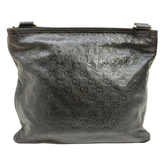 GUCCI GG Monogram Black Leather Oversized Top Zipper Closure Messenger Bag