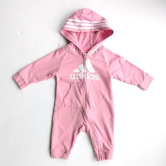 ADIDAS Pink Baby Girl's Logo Hood Coverall