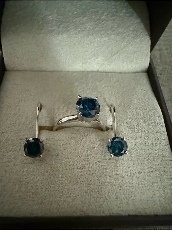 Ross-Simons 14KT White Gold- 1 Kt TW Deep Blue Treated Diamond Set