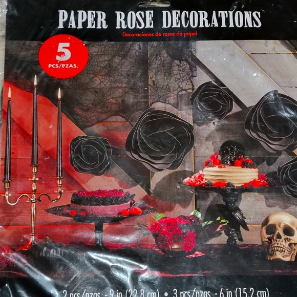 Paper Roses black Halloween decorations DIY Goth floral NWT