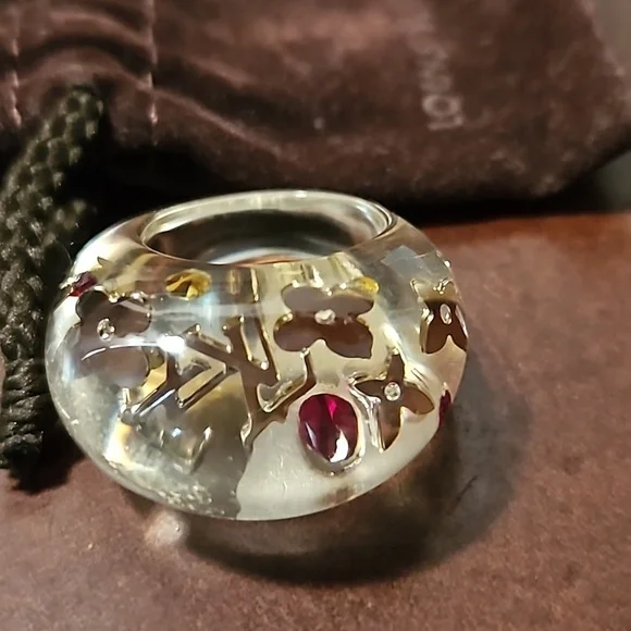 Louis Vuitton Berg Inclusion Ring Clear Gold and Red Monogram Flower