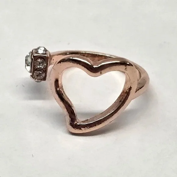 New Rose Gold Tone Open Heart Wrap Ring Size 2 Pinky Midi Toe Kiddie Rhinestone