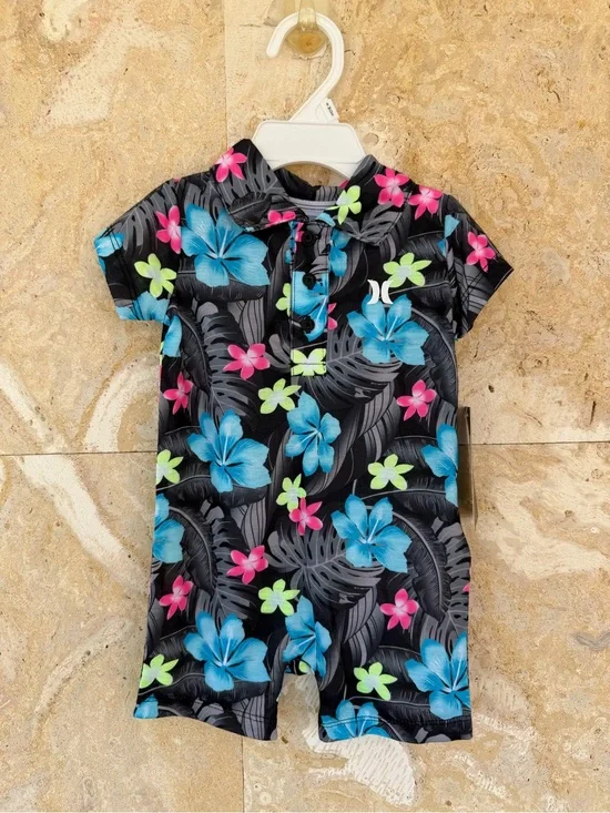 Hurley Tropical Floral Romper / One-Piece Outfit Baby Unisex Black Blue Pink
