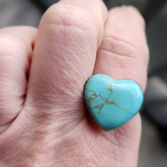 Handmade Sterling Silver 925 Turquoise Heart Ring Size 8