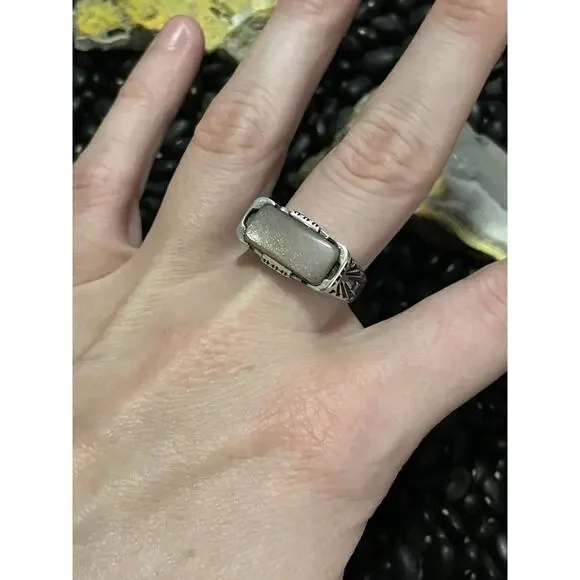 Native Southwest Style Sterling Silver Sandstone Etched Stacker Ring Size 9.5