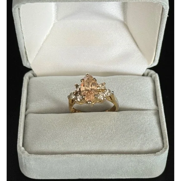 925 Sterling Silver Gold Tone Peach Marquise CZ Cluster Ring size 6 4g