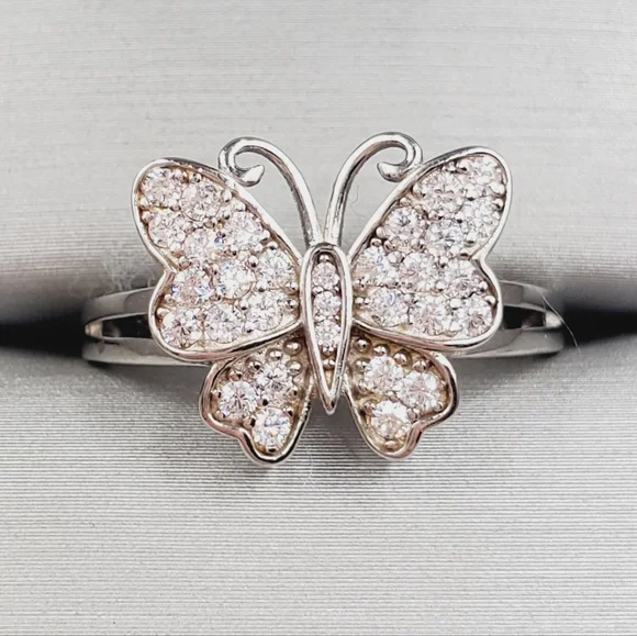 Sparkling Butterfly Ring 925 Sterling Silver Ring Insect Ring Bug Ring 925 Ring