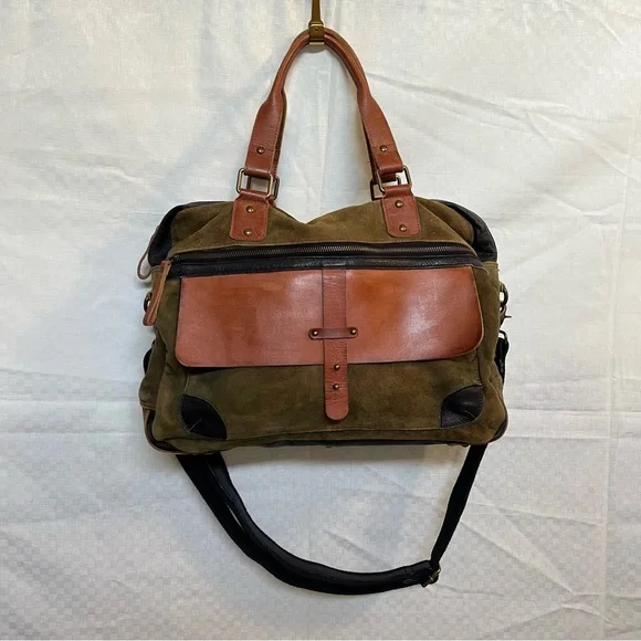 Amsterdam Heritage Olive & Camel Suede Leather Men's Messenger Bag / Briefcase