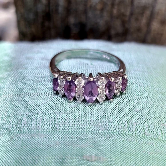 Sterling Silver Purple Marquise Amethyst Simulated Diamond Ring, Size 5.25