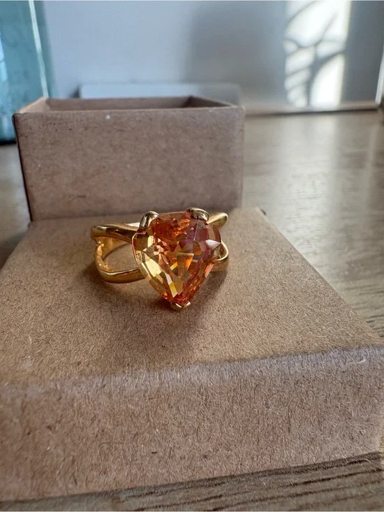 Gold-Tone Heart Ring with Orange Crystal