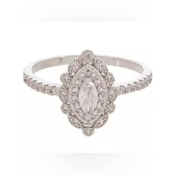 New Layered Marquise Cubic Zirconia Ring - Size 8