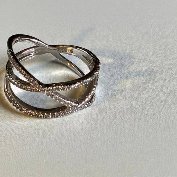 Silver CZ Crisscross Ring
