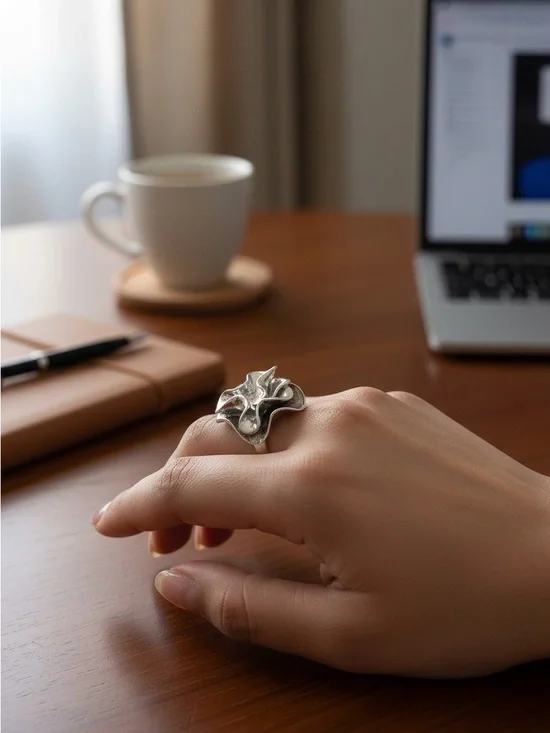 Sterling Silver Statement Flower Ring 925 Thailand Artisan Design