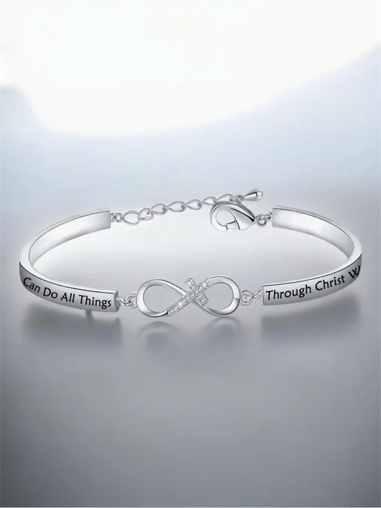 Silvertone Half Bangle Infinity Bracelet “ I Can Do All Things Through Christ “
