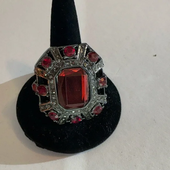 Neiman Marcus Silver Ring with Red Gemstones
