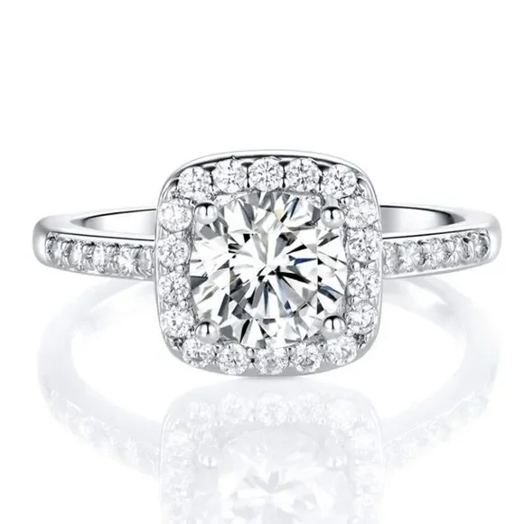 18K White Gold and White Diamond Cubic Zirconia Square Halo Eternity Ring