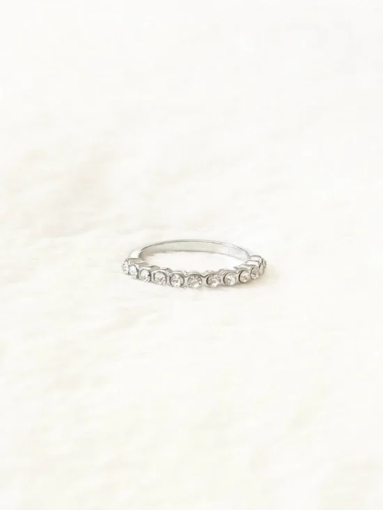 5/$15 🩷 MUST BUNDLE Classic Silver Crystal Half-Eternity Ring - Clear Stone