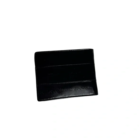 Vintage Lee Sands Eel skin black shiny leather bifold unisex wallet.