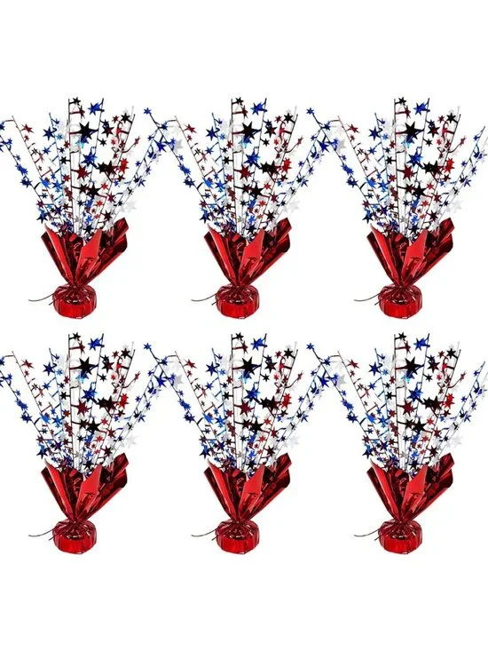 6 Pack Patriotic Table Centerpiece Decorations - Metallic Star Burst for 4th of