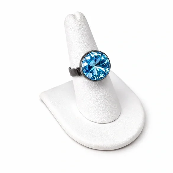 Handmade Swarovski Crystal Statement Ring Blue Rivoli Artisan Jewelry Adjustable