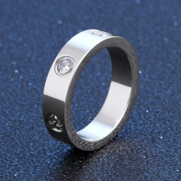 Generic Stainless Steel Screw Ring with Stone in Silver