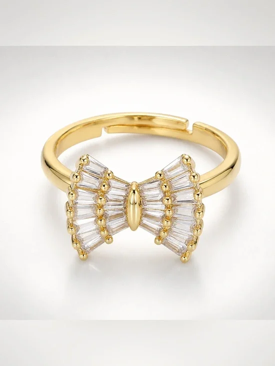 Gold Bow CZ Adjustable Ring (4467)